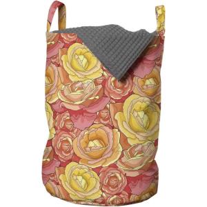 Ambesonne Pale Pink Laundry Bag, Romantic Roses Garden Illustration Nature Inspired Valentine’s Day Themed, Hamper Basket with Handles Drawstring Closure for Laundromats, 13″ x 19″, Yellow Coral Pink