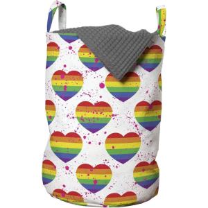 Ambesonne Pride Day Laundry Bag, LGBT Rainbow Hearts Valentines Watercolor Splashes Pattern, Hamper Basket with Handles Drawstring Closure for Laundromats, 13″ x 19″, Hot Pink Azure Blue