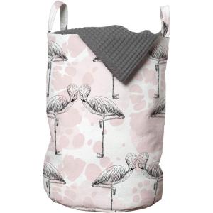 Ambesonne Romantic Laundry Bag, Flamingos Shaping Hearts Heads Love Animal Valentines Illustration, Hamper Basket with Handles Drawstring Closure for Laundromats, 13″ x 19″, Pale Pink Grey