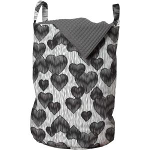 Ambesonne Romantic Laundry Bag, Gothic Hearts Tattoo Style Valentine’s Love Graffiti Grunge Illustration, Hamper Basket with Handles Drawstring Closure for Laundromats, 13″ x 19″, Pale Grey Black