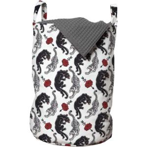 Ambesonne Romantic Laundry Bag, Wild Cats Passion Theme Lovers Valentine’s Rose Petals Arrows Eros, Hamper Basket with Handles Drawstring Closure for Laundromats, 13″ x 19″, Vermilion Pale Grey