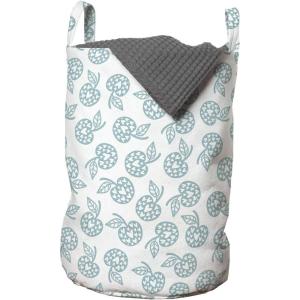 Ambesonne Scandinavian Laundry Bag, Apples with Heart Motifs Monochrome Fruit Motifs Valentines Day Theme, Hamper Basket with Handles Drawstring Closure for Laundromats, 13″ x 19″, Pale Blue and White