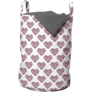 Ambesonne Spring Laundry Bag, Blossoms Forms Heart Shapes Valentine’s Day Orderly Repeated Illustration, Hamper Basket with Handles Drawstring Closure for Laundromats, 13″ x 19″, White Pale Fuchsia