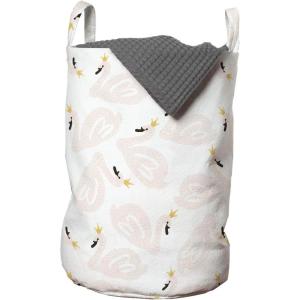 Ambesonne Swan Laundry Bag, Doodle Style Pastel Color Swan Cartoones Girly Style, Hamper Basket with Handles Drawstring Closure for Laundromats, 13″ x 19″, Peach Marigold Black