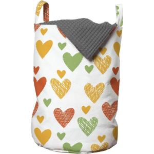 Ambesonne Valentine Laundry Bag, Continuous Colorful Pattern Irregular Hatched Hearts, Hamper Basket with Handles Drawstring Closure for Laundromats, 13″ x 19″, Marigold Pistachio Green