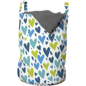 Ambesonne Valentine’s Day Laundry Bag, Irregular Hearts in Blue and Green Tones, Hamper Basket with Handles Drawstring Closure for Laundromats, 13″ x 19″, Sea Blue Dark Seafoam