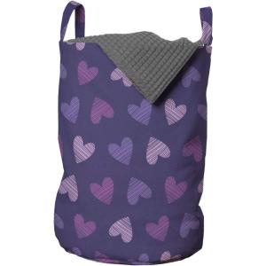 Ambesonne Valentines Day Laundry Bag, Love Theme Striped Hearts February Fourteen Romantic Art, Hamper Basket with Handles Drawstring Closure for Laundromats, 13″ x 19″, Quartz Lilac
