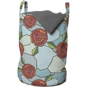 Ambesonne Valentines Day Laundry Bag, Romantic Roses of Love with Stained Glass Effect Abstract Garden, Hamper Basket with Handles Drawstring Closure for Laundromats, 13″ x 19″, Multicolor