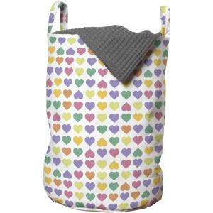 Ambesonne Valentine’s Day Laundry Bag, Teenage Style Funky Heart Shapes Love Youth Valentines Childish Romance, Hamper Basket with Handles Drawstring Closure for Laundromats, 13″ x 19″, Multicolor