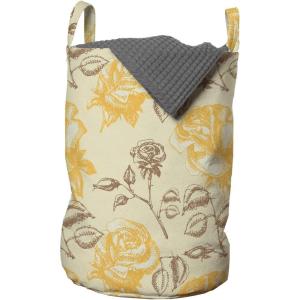 Ambesonne Vintage Floral Laundry Bag, Sketch Style Romantic Roses Love Flower Valentine’s Day Theme, Hamper Basket with Handles Drawstring Closure for Laundromats, 13″ x 19″, Brown Yellow and Beige