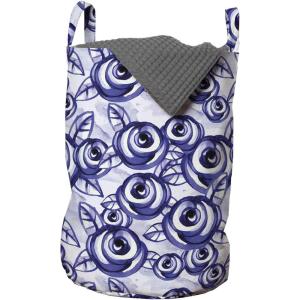 Ambesonne Watercolor Flowers Laundry Bag, Classical Feminine Rose Branch Bouquet Romantic Essence Valentines, Hamper Basket with Handles Drawstring Closure for Laundromats, 13″ x 19″, Violet Blue