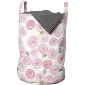 Ambesonne Watercolor Flowers Laundry Bag, Romantic Rose Flowers Field Bouquet Bridal Valentines Theme, Hamper Basket with Handles Drawstring Closure for Laundromats, 13″ x 19″, Pale Pink Pale Green