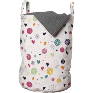Ambesonne Winter Laundry Bag, Colorful Pastel Snowflakes Circles Hearts Celebration Noel Valentines Stars Doodle, Hamper Basket with Handles Drawstring Closure for Laundromats, 13″ x 19″, Multicolor