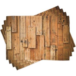 Ambesonne Wooden Print Place Mats Set of 4, Lodge Style Hardwood Planks Image Farmhouse Grunge Design, Washable Fabric Placemats for Dining Table, Standard Size, Salmon Orange