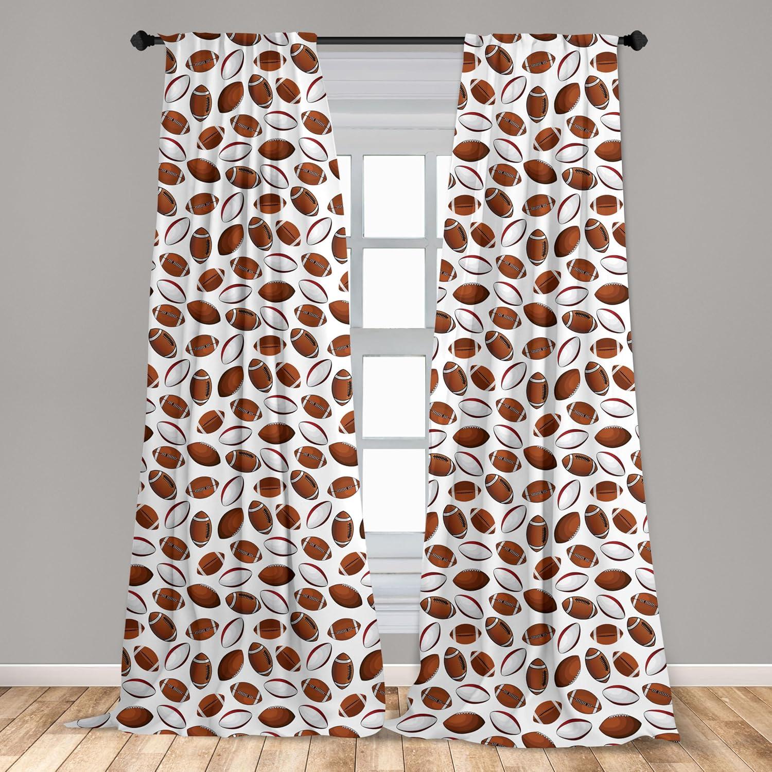 imageAmbesonne American Football Curtains Classic Design Rugby Balls in Cartoon Style Sports Competition Window Treatments 2 Panel Set for Living Room Bedroom Pair of 28 x 63 Caramel White