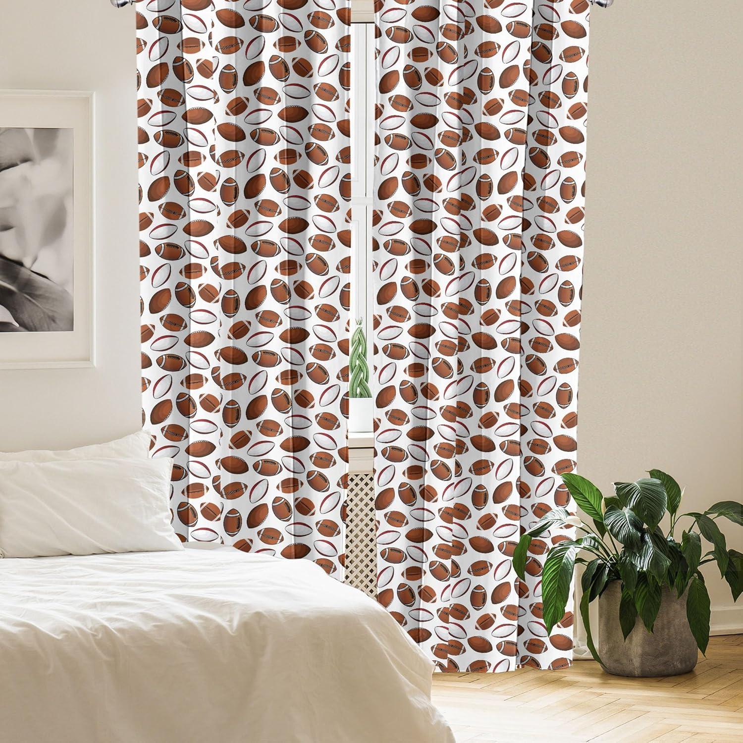 imageAmbesonne American Football Curtains Classic Design Rugby Balls in Cartoon Style Sports Competition Window Treatments 2 Panel Set for Living Room Bedroom Pair of 28 x 63 Caramel White
