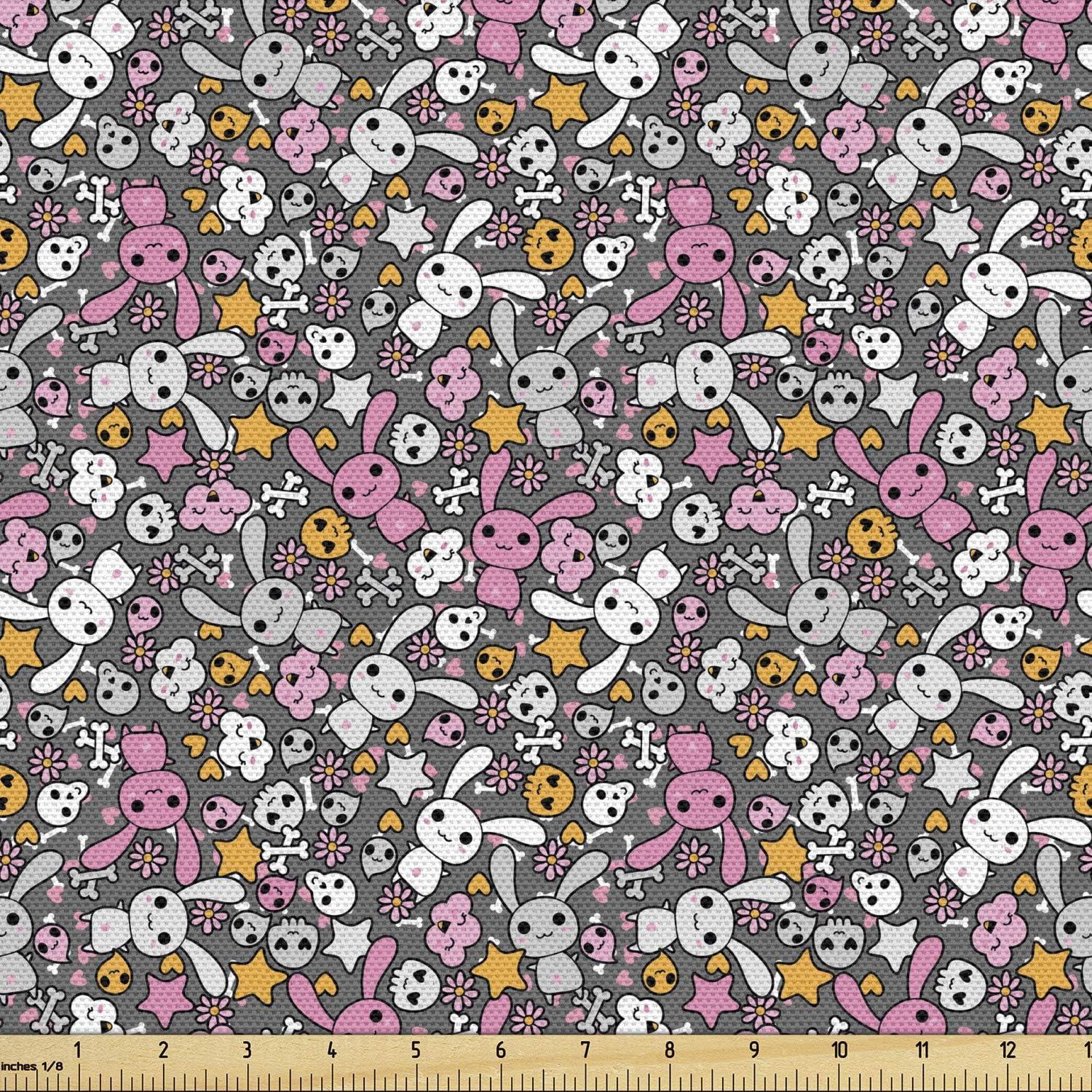 imageAmbesonne Cartoon Fabric by The Yard Hot Air Balloons Flying Through The Sky with Birds Microfiber Fabric for Arts and Crafts Textiles amp Decor 1 Yard Teal CreamGrey Pink