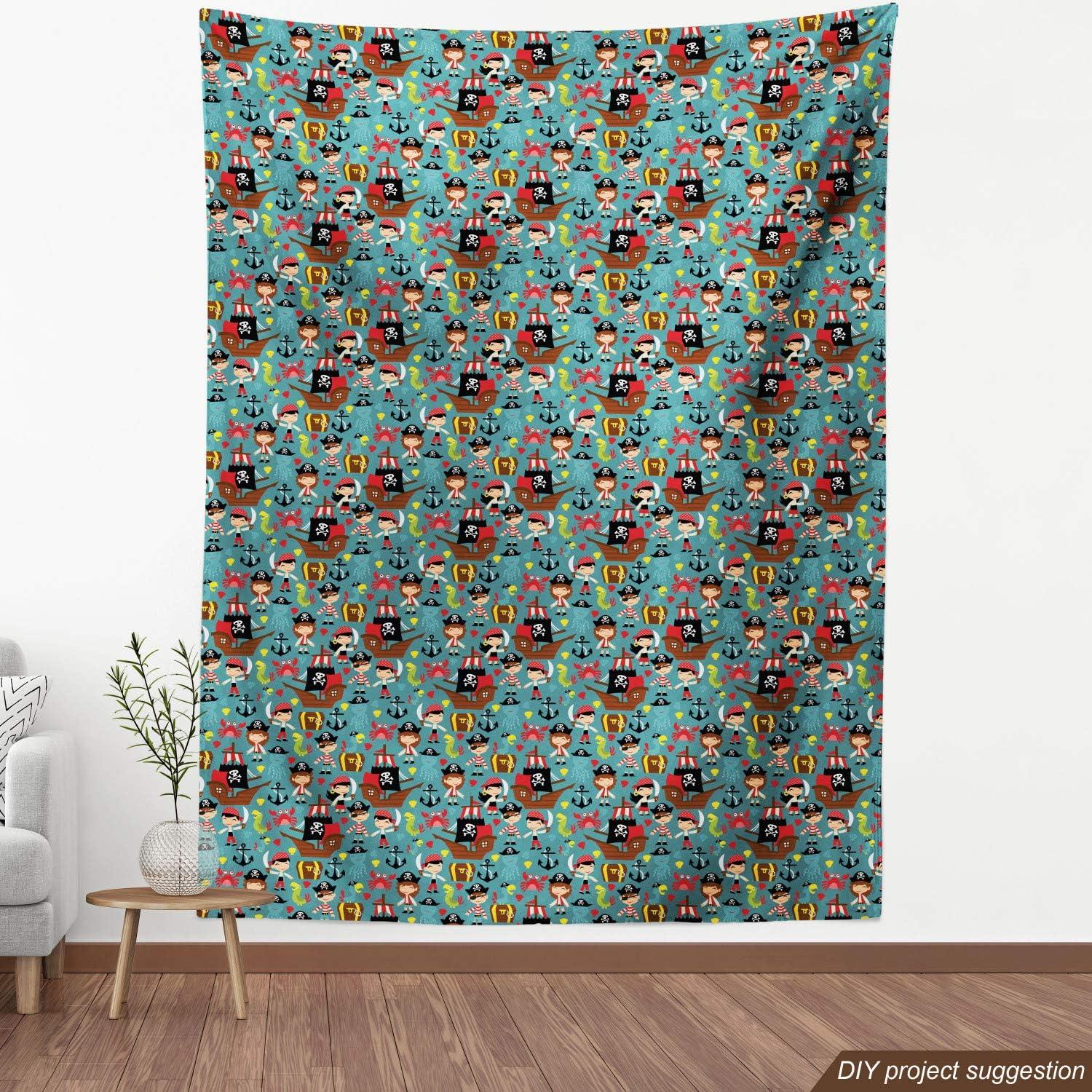 imageAmbesonne Cartoon Fabric by The Yard Hot Air Balloons Flying Through The Sky with Birds Microfiber Fabric for Arts and Crafts Textiles amp Decor 1 Yard Teal CreamTeal