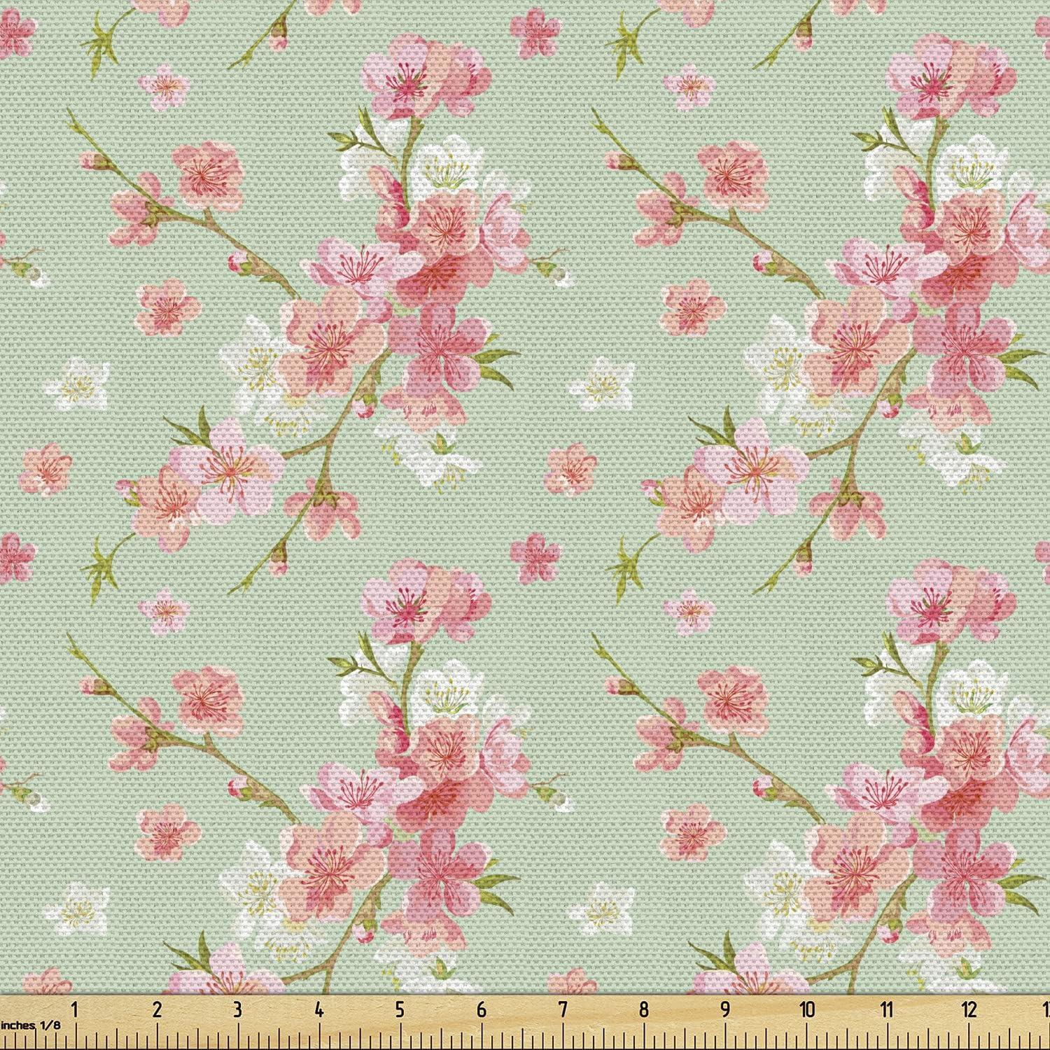 imageAmbesonne Cartoon Fabric by The Yard Hot Air Balloons Flying Through The Sky with Birds Microfiber Fabric for Arts and Crafts Textiles amp Decor 1 Yard Teal CreamMint Pink