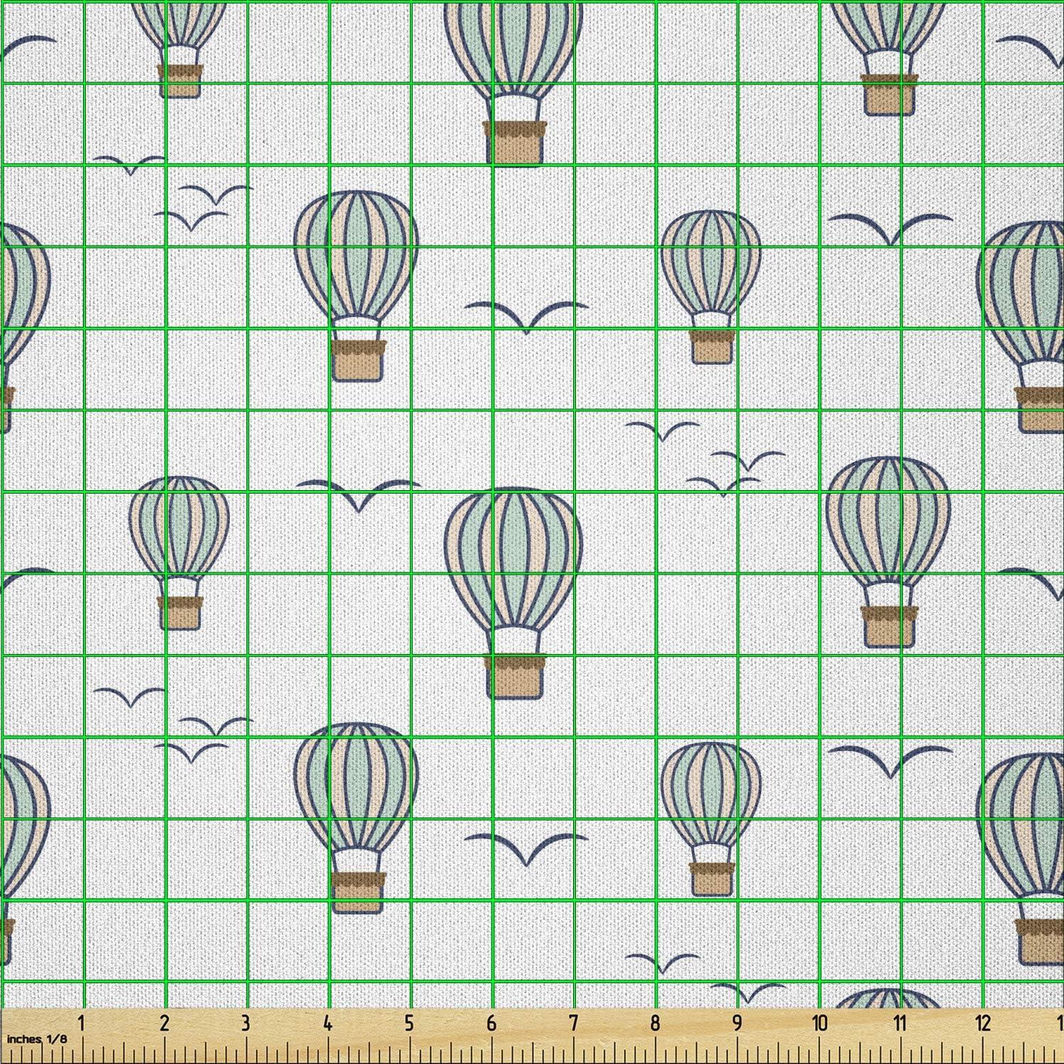 imageAmbesonne Cartoon Fabric by The Yard Hot Air Balloons Flying Through The Sky with Birds Microfiber Fabric for Arts and Crafts Textiles amp Decor 1 Yard Teal CreamTeal Cream