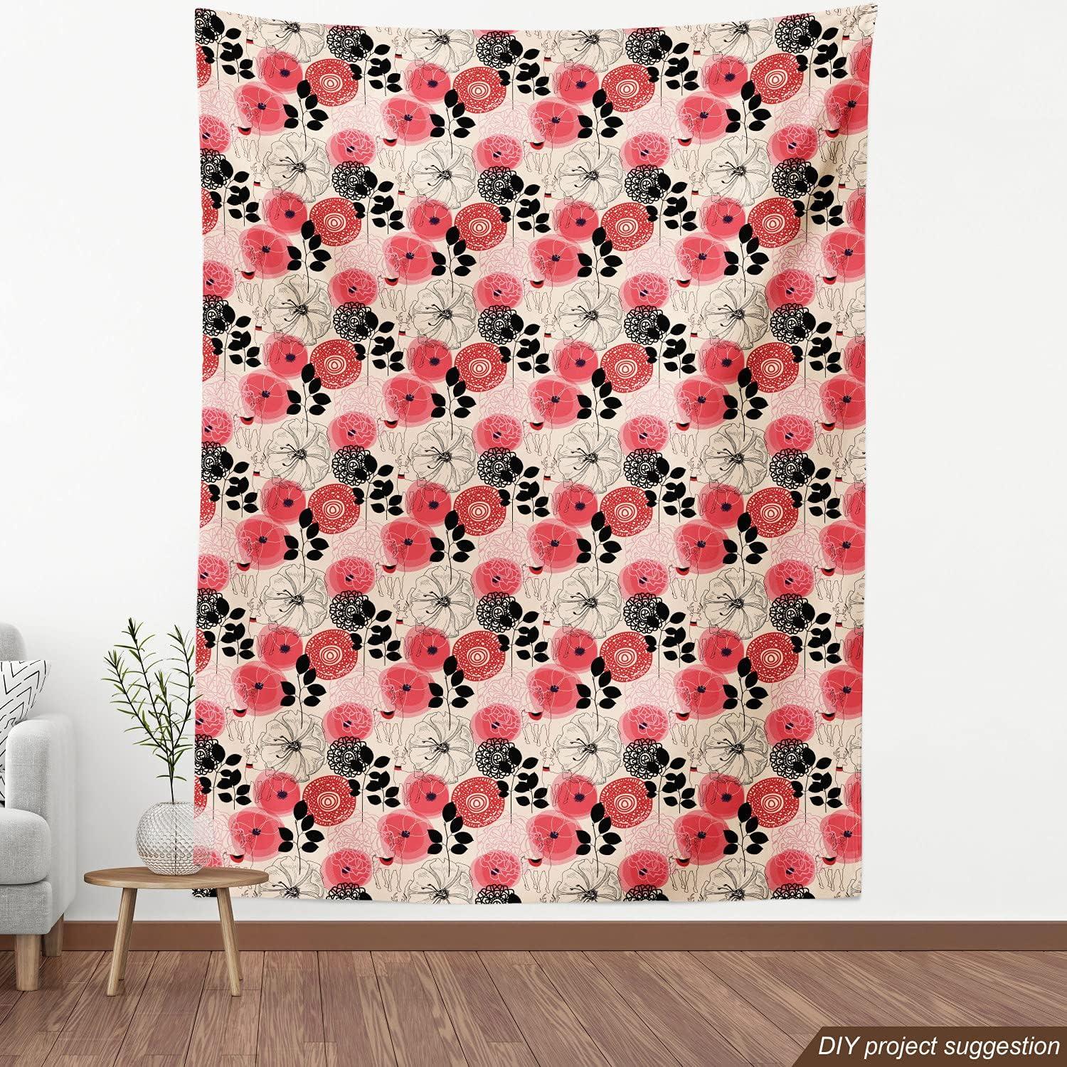 imageAmbesonne Cartoon Fabric by The Yard Hot Air Balloons Flying Through The Sky with Birds Microfiber Fabric for Arts and Crafts Textiles amp Decor 1 Yard Teal CreamCharcoal Pink