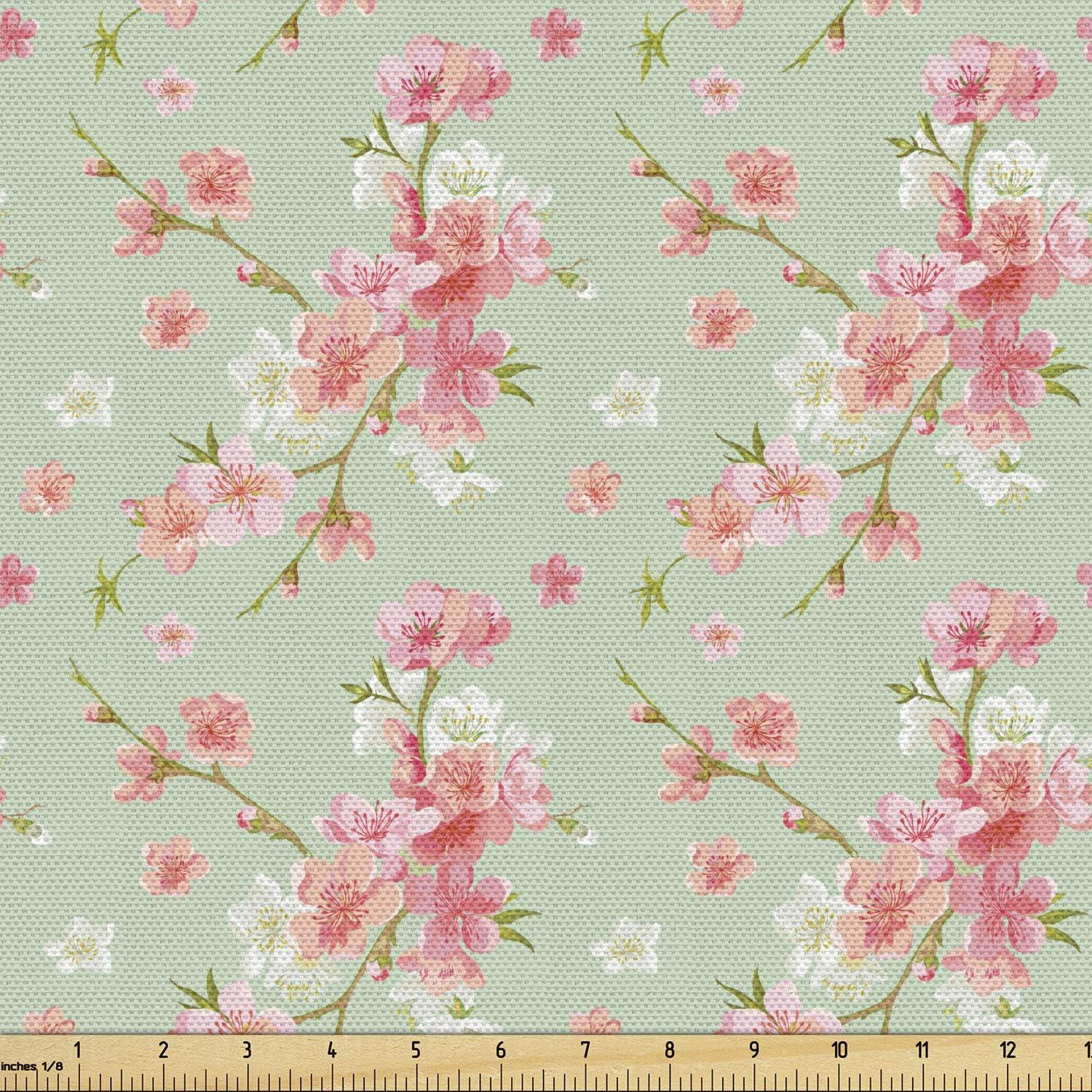 imageAmbesonne Cartoon Fabric by The Yard Hot Air Balloons Flying Through The Sky with Birds Microfiber Fabric for Arts and Crafts Textiles amp Decor 1 Yard Teal CreamMint Pink