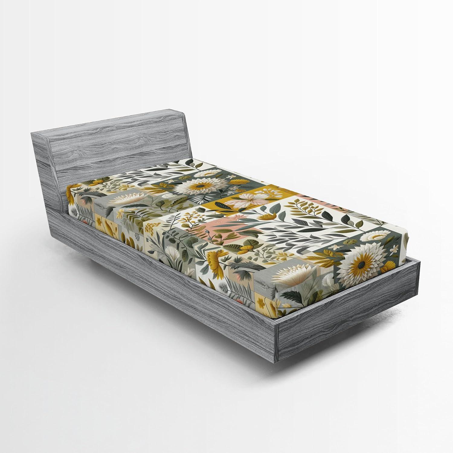 imageAmbesonne City Fitted Sheet Birds Eye View Map of The Abstract Town Streets Roads Houses and Cars Cartoon Print Bed Cover with AllRound Elastic Deep Pocket for Comfort Twin Size Grey GreenPale Reseda Green Mustard