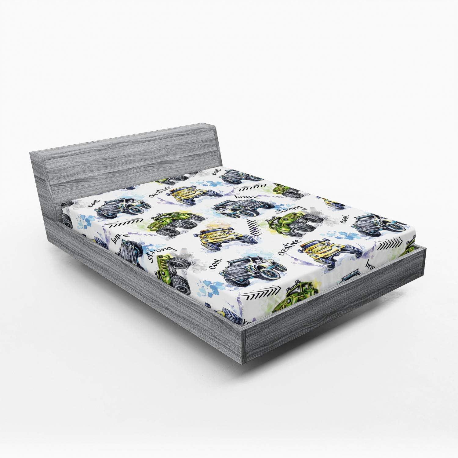 imageAmbesonne City Fitted Sheet Birds Eye View Map of The Abstract Town Streets Roads Houses and Cars Cartoon Print Bed Cover with AllRound Elastic Deep Pocket for Comfort Twin Size Grey GreenYellow Lavender Blue