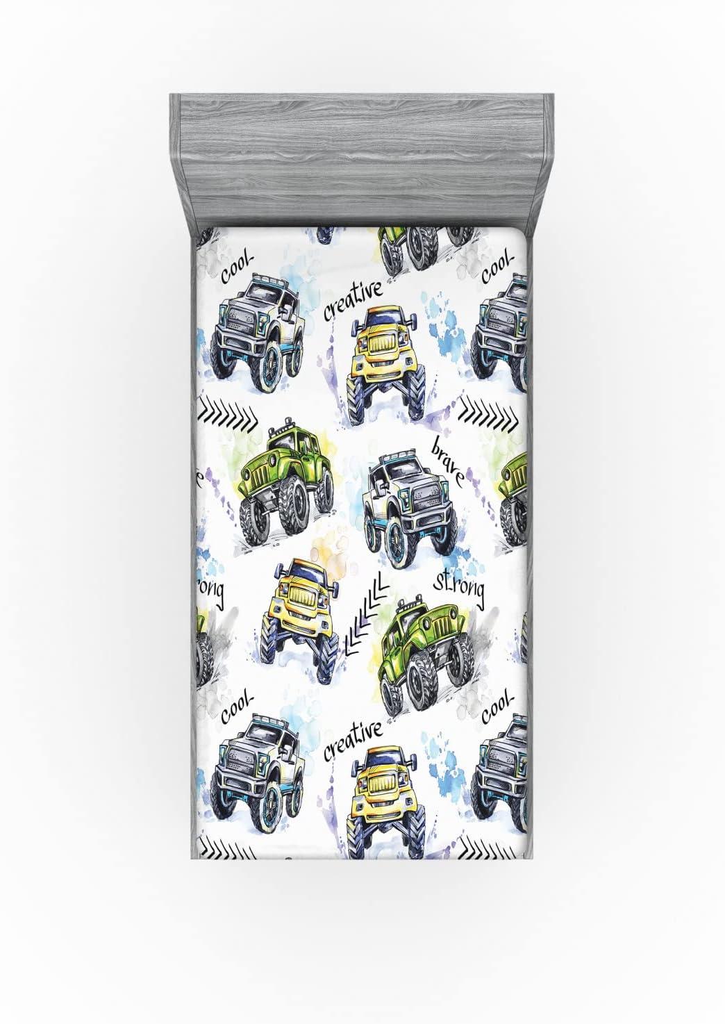 imageAmbesonne City Fitted Sheet Birds Eye View Map of The Abstract Town Streets Roads Houses and Cars Cartoon Print Bed Cover with AllRound Elastic Deep Pocket for Comfort Twin Size Grey GreenYellow Lavender Blue