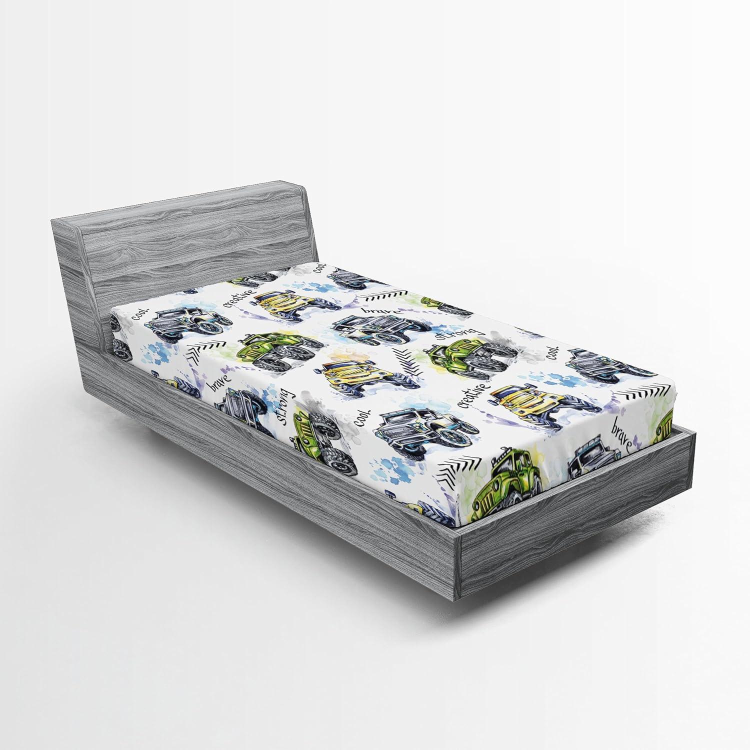 imageAmbesonne City Fitted Sheet Birds Eye View Map of The Abstract Town Streets Roads Houses and Cars Cartoon Print Bed Cover with AllRound Elastic Deep Pocket for Comfort Twin Size Grey GreenYellow Lavender Blue
