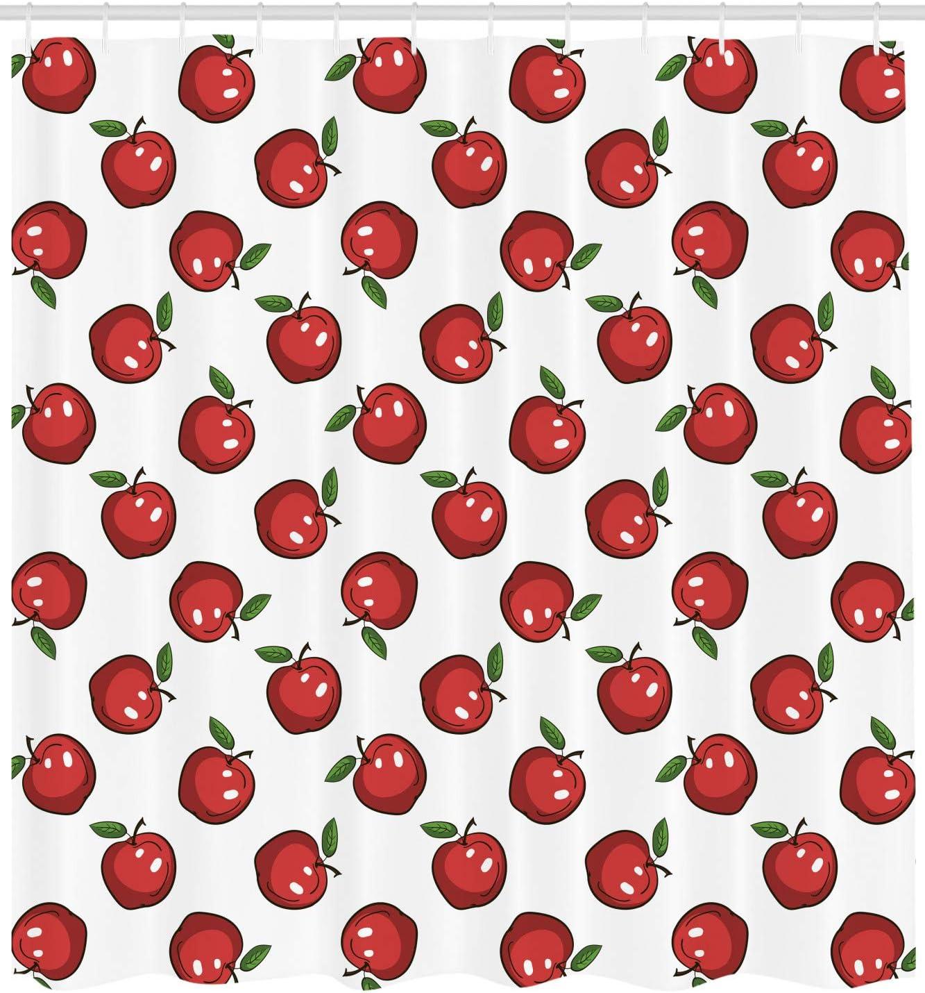 imageAmbesonne Fruits Shower Curtain Repeating Funny and Simplistic Cartoon Apples Juicy Delicious Eats Art Cloth Fabric Bathroom Decor Set with Hooks 69 W x 70 L Dark Coral White Green
