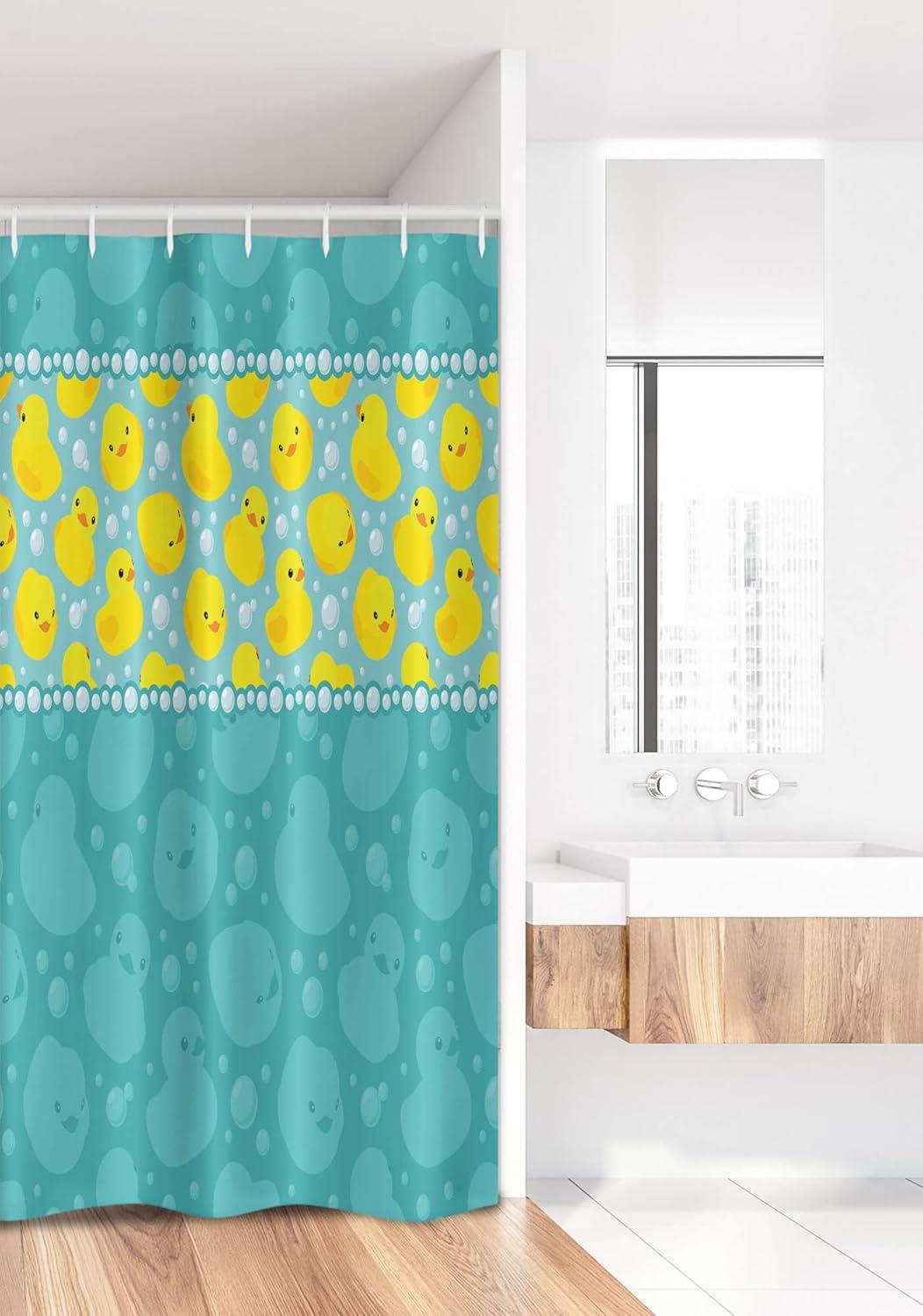 imageAmbesonne Rubber Duck Stall Shower Curtain Cartoon Style Duckies Swimming in Water Pattern Fun Bubbles Aqua Colors Fabric Bathroom Decor Set with Hooks 36 W x 72 L Teal Blue