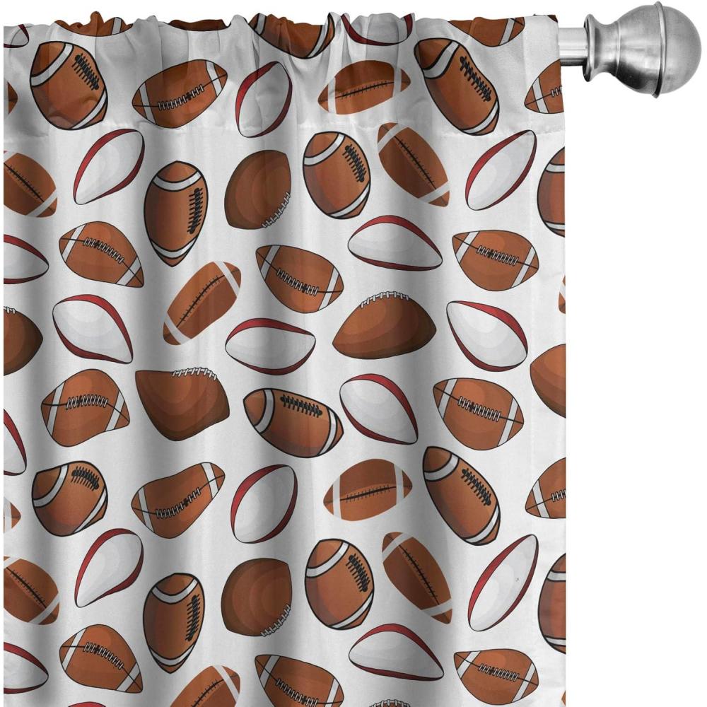 imageAmbesonne American Football Curtains Classic Design Rugby Balls in Cartoon Style Sports Competition Window Treatments 2 Panel Set for Living Room Bedroom Pair of  28 x 63 Caramel White