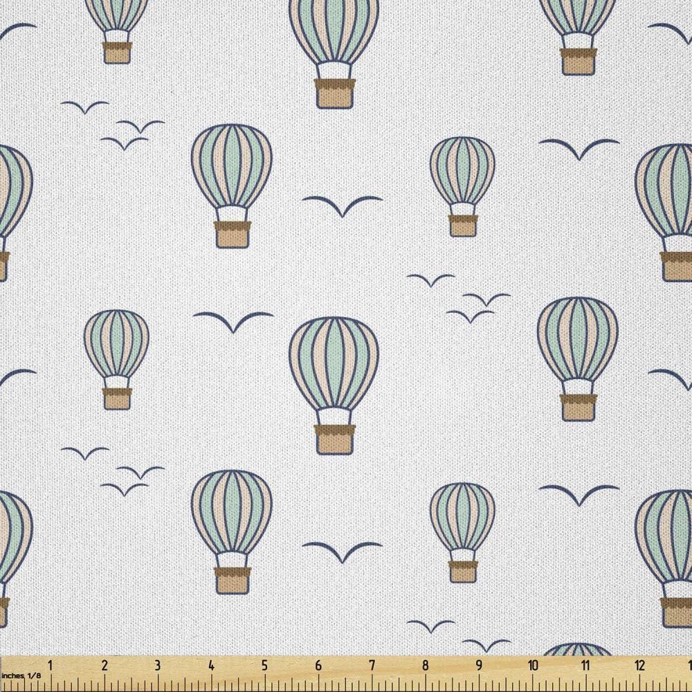 imageAmbesonne Cartoon Fabric by The Yard Hot Air Balloons Flying Through The Sky with Birds Microfiber Fabric for Arts and Crafts Textiles amp Decor 1 Yard Teal CreamTeal Cream