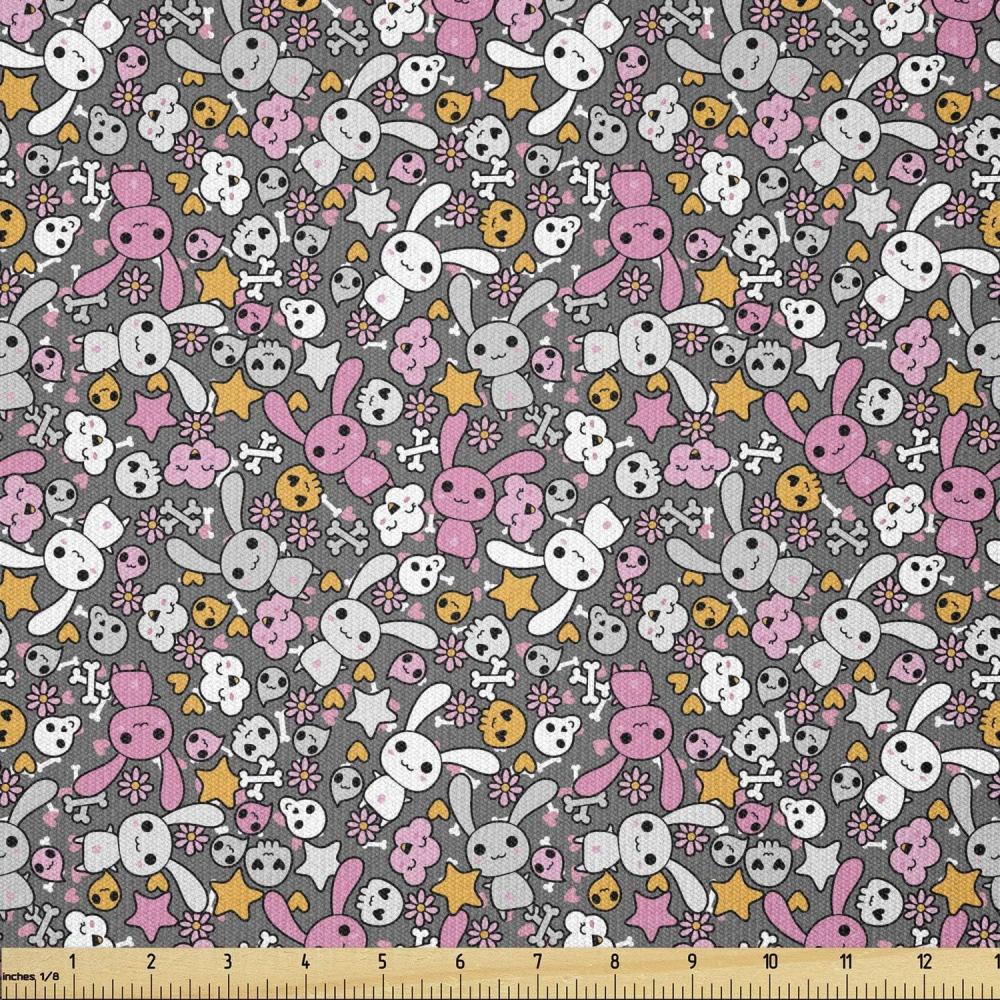 imageAmbesonne Cartoon Fabric by The Yard Hot Air Balloons Flying Through The Sky with Birds Microfiber Fabric for Arts and Crafts Textiles amp Decor 1 Yard Teal CreamGrey Pink