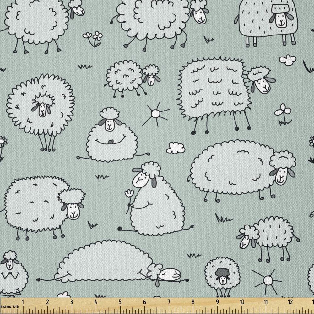 imageAmbesonne Cartoon Fabric by The Yard Hot Air Balloons Flying Through The Sky with Birds Microfiber Fabric for Arts and Crafts Textiles amp Decor 1 Yard Teal CreamPale Grey Green