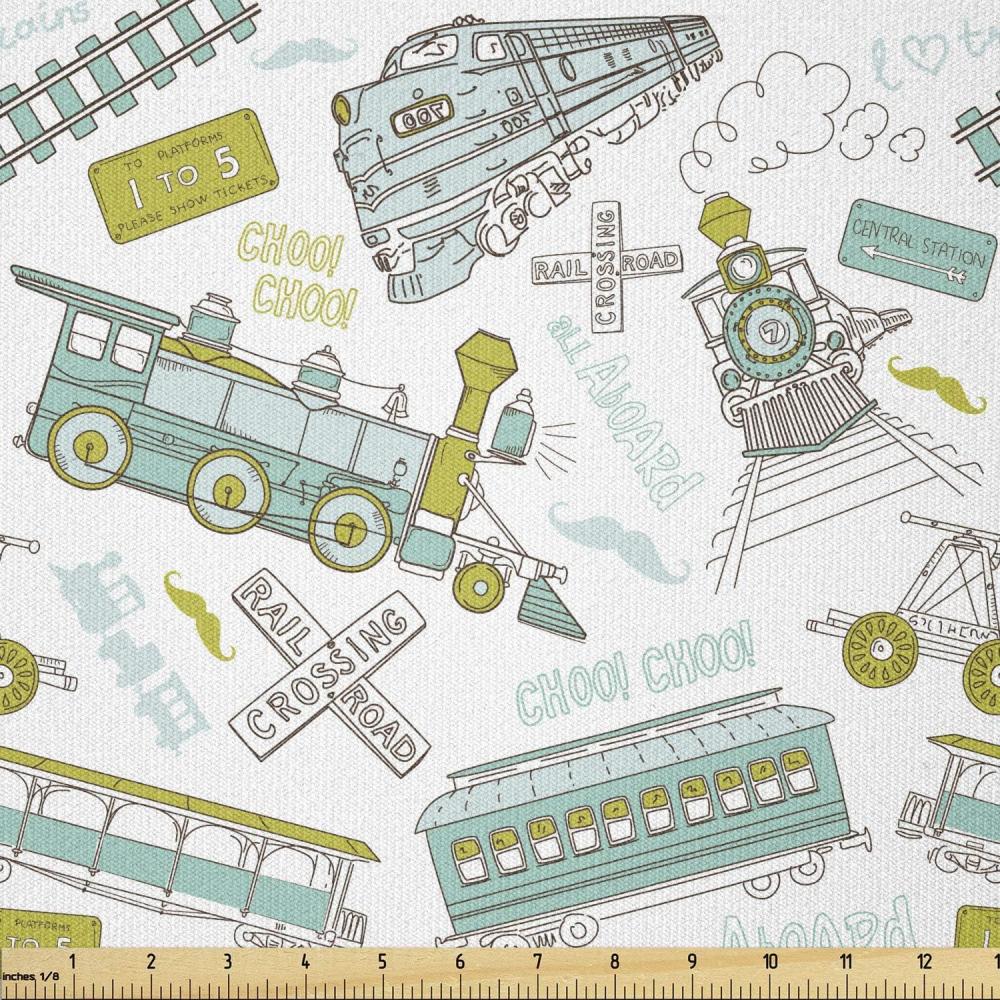 imageAmbesonne Cartoon Fabric by The Yard Hot Air Balloons Flying Through The Sky with Birds Microfiber Fabric for Arts and Crafts Textiles amp Decor 1 Yard Teal CreamApple Green Turquoise