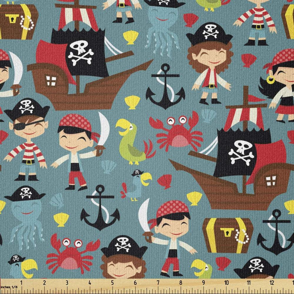 imageAmbesonne Cartoon Fabric by The Yard Hot Air Balloons Flying Through The Sky with Birds Microfiber Fabric for Arts and Crafts Textiles amp Decor 1 Yard Teal CreamTeal