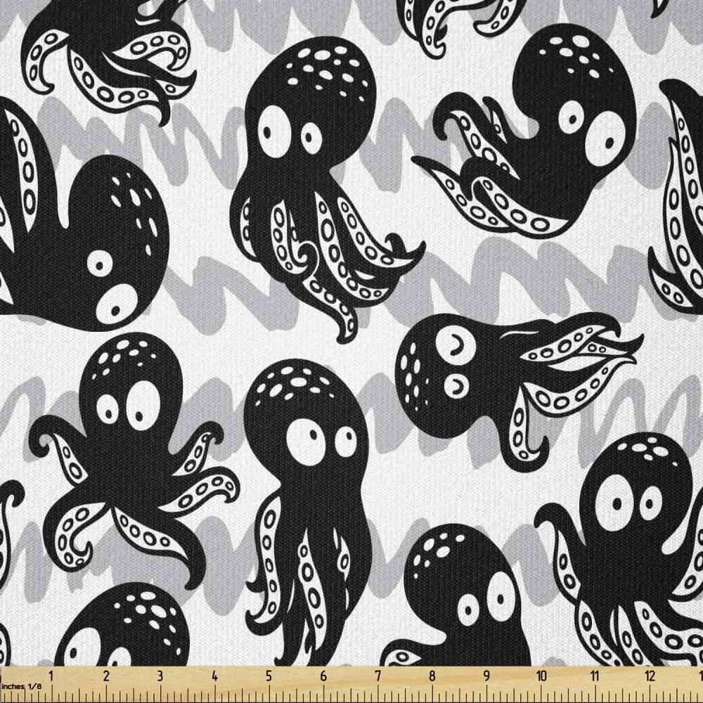 imageAmbesonne Cartoon Fabric by The Yard Hot Air Balloons Flying Through The Sky with Birds Microfiber Fabric for Arts and Crafts Textiles amp Decor 1 Yard Teal CreamBlack Grey White