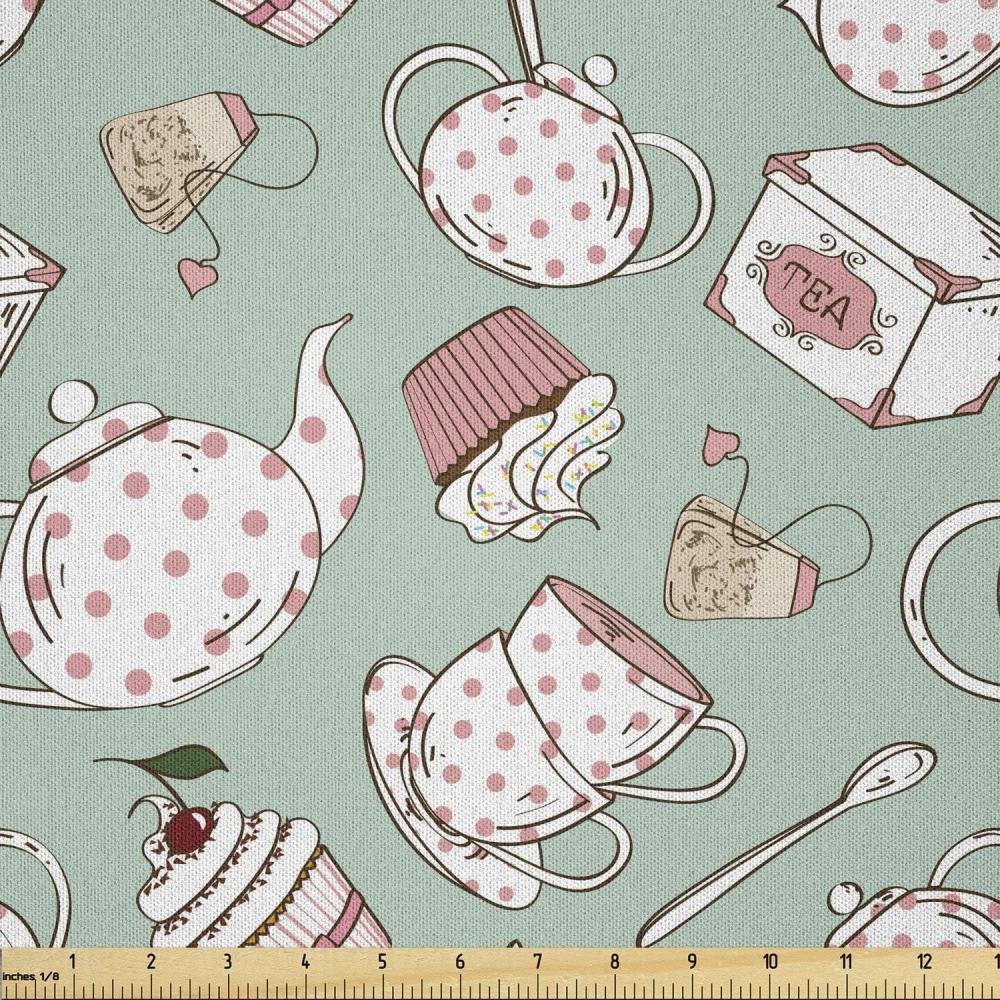 imageAmbesonne Cartoon Fabric by The Yard Hot Air Balloons Flying Through The Sky with Birds Microfiber Fabric for Arts and Crafts Textiles amp Decor 1 Yard Teal CreamGreen Coral