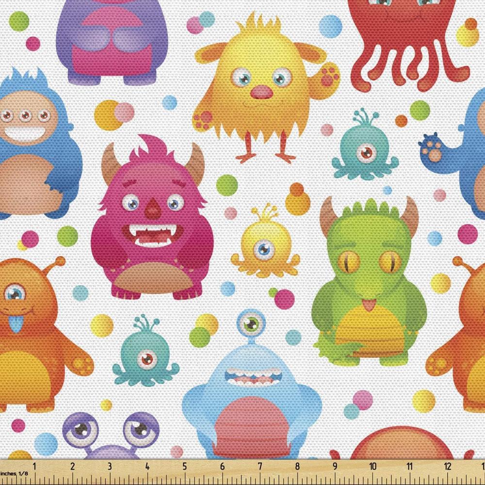 imageAmbesonne Cartoon Fabric by The Yard Hot Air Balloons Flying Through The Sky with Birds Microfiber Fabric for Arts and Crafts Textiles amp Decor 1 Yard Teal CreamPurple Yellow