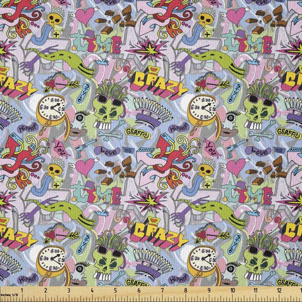 imageAmbesonne Cartoon Fabric by The Yard Hot Air Balloons Flying Through The Sky with Birds Microfiber Fabric for Arts and Crafts Textiles amp Decor 1 Yard Teal CreamGreen Pink