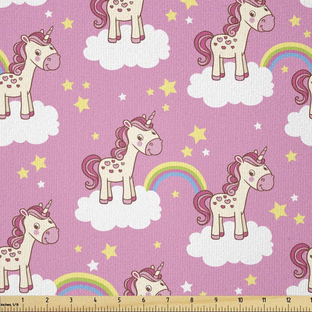 imageAmbesonne Cartoon Fabric by The Yard Hot Air Balloons Flying Through The Sky with Birds Microfiber Fabric for Arts and Crafts Textiles amp Decor 1 Yard Teal CreamPink Yellow White