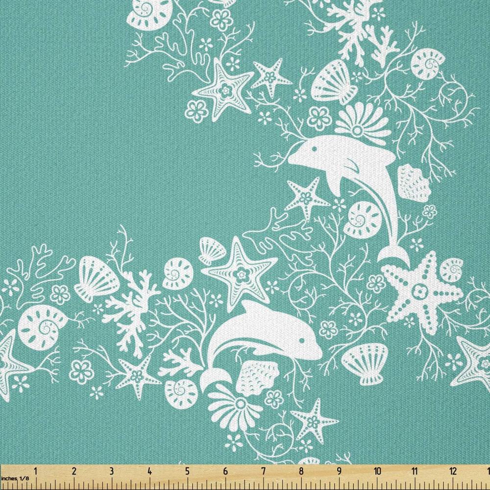 imageAmbesonne Cartoon Fabric by The Yard Hot Air Balloons Flying Through The Sky with Birds Microfiber Fabric for Arts and Crafts Textiles amp Decor 1 Yard Teal CreamSea Green White