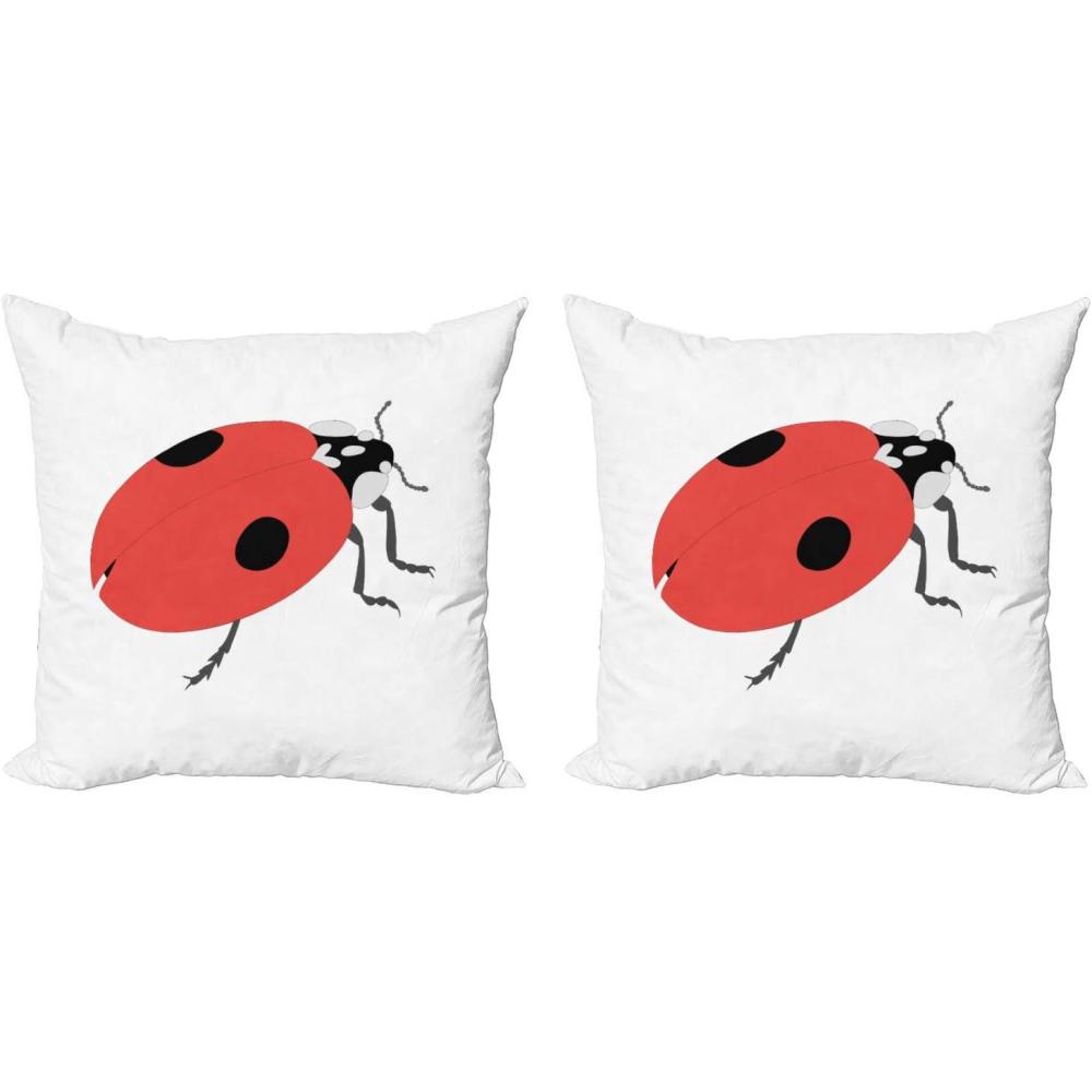 imageAmbesonne Ladybugs Decorative Throw Pillow Case Pack of 2 Enormous Dame Beetle Flying High Insect Cartoon Type Illustration Couch Bedroom Living Room Cushion Cover 16 White Black and Dark Grey16