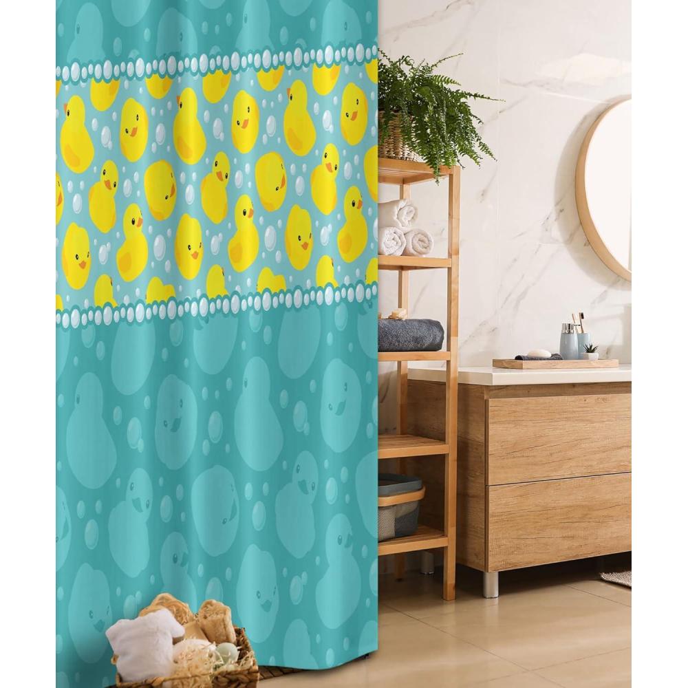 imageAmbesonne Rubber Duck Stall Shower Curtain Cartoon Style Duckies Swimming in Water Pattern Fun Bubbles Aqua Colors Fabric Bathroom Decor Set with Hooks 36 W x 72 L Teal Blue