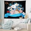 Ambesonne Alice in Wonderland Tapestry King Size, Rabbit Motion Cups Hearts and Flower Character Alice Cartoon Style, Wall Hanging Bedspread Bed Cover Wall Decor, 104″ X 88″, Black Blue