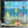 Ambesonne Animal Shower Curtain, Funny Sea Animals Underwater Ocean View Sail Boat Palm Trees Cartoon Art, Cloth Fabric Bathroom Decor Set with Hooks, 69″ W x 70″ L, Multicolor Sea Blue Sky Blue