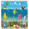 Ambesonne Animal Shower Curtain, Funny Sea Animals Underwater Ocean View Sail Boat Palm Trees Cartoon Art, Cloth Fabric Bathroom Decor Set with Hooks, 69″ W x 70″ L, Multicolor Sea Blue Sky Blue