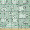 Ambesonne Cartoon Fabric by The Yard, Hot Air Balloons Flying Through The Sky with Birds, Microfiber Fabric for Arts and Crafts Textiles & Decor, 1 Yard, Teal Cream(Pale Grey Green)